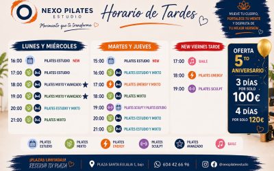 ¡Estrenamos nuevos horarios en Nexo Pilates Estudio! Celebramos nuestro 5º aniversario